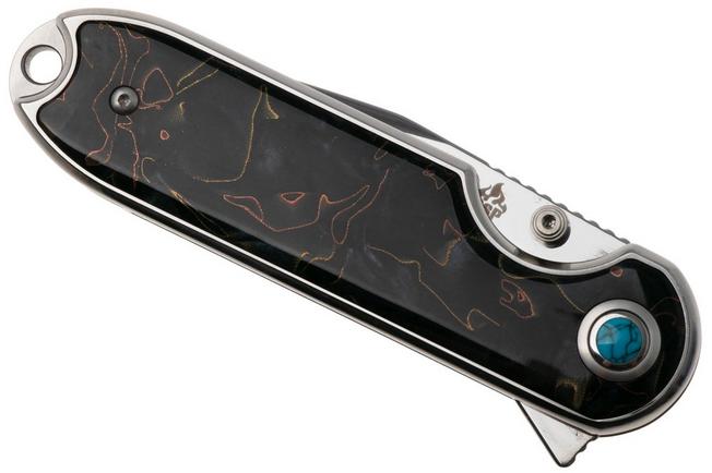 Afbeelding voor QSP Knife Nebula QS168-E Mirror Polish 14C28N Brass Copper Mesh Resin, zakmes