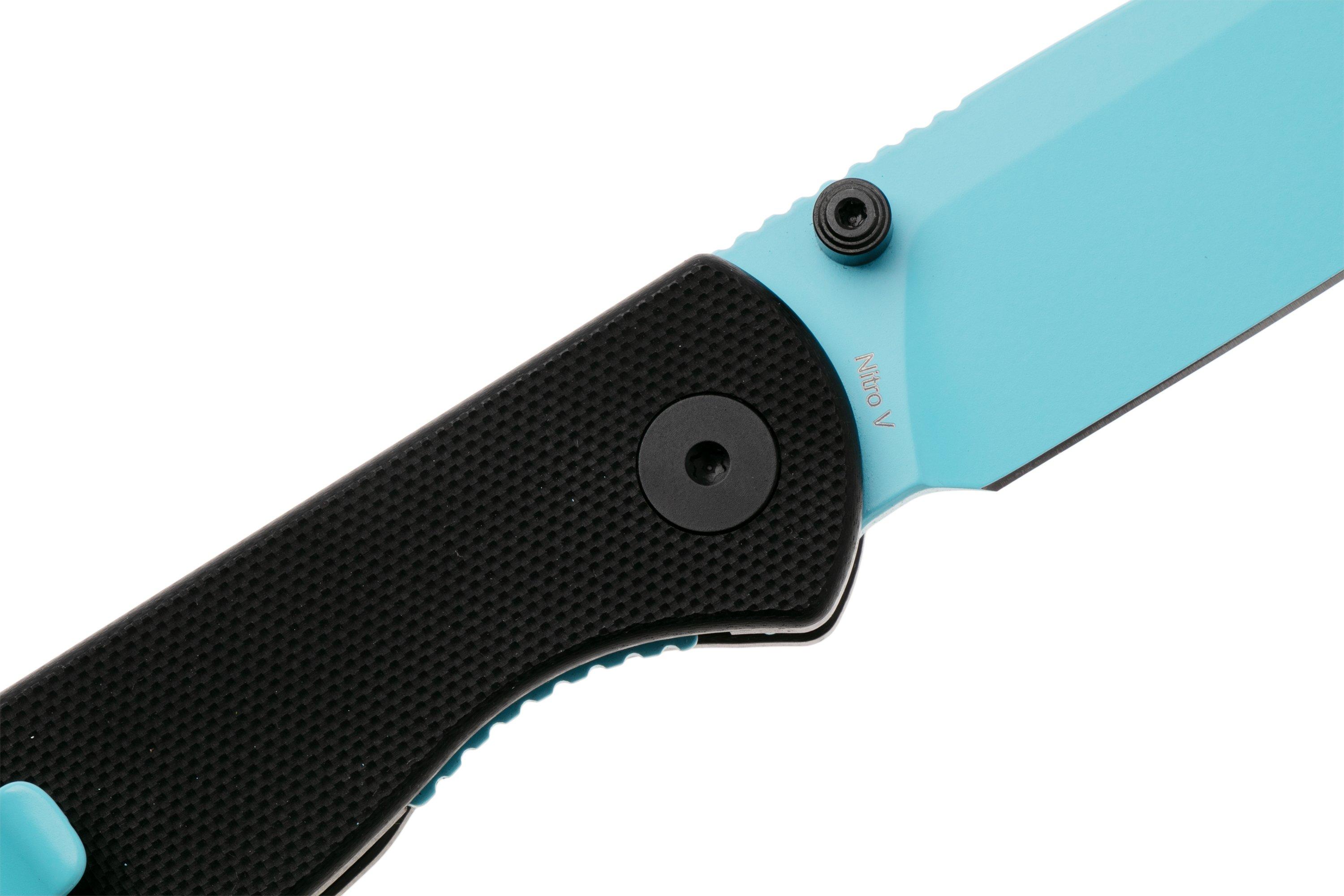 QSP Knife Ferret QS170-A4, Sky Blue Nitro-V, Black G10 pocket knife ...