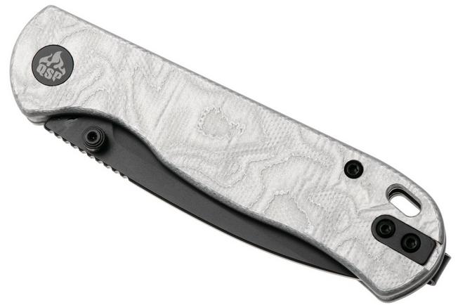 Afbeelding voor QSP Knife Ferret QS170-D2, Black Nitro-V, White Aluminum Foil G10 zakmes