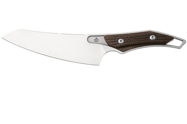 Afbeelding voor QSP Knife T-Cook QS172-C1, Stonewashed Nitro-V, Glow In The Dark Brown Burlap Micarta vaststaand mes