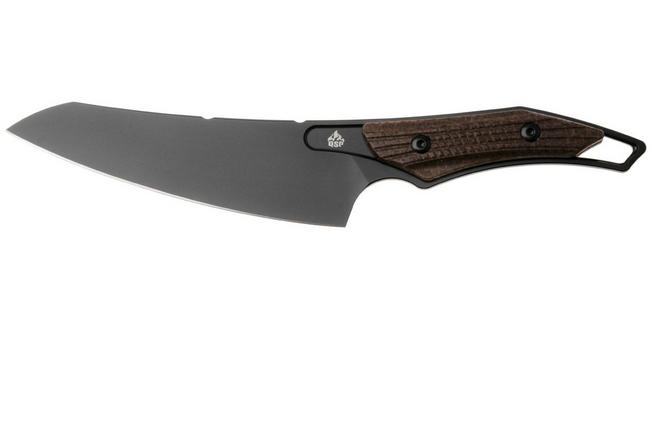 Afbeelding voor QSP Knife T-Cook QS172-C2, Black Nitro-V, Glow In The Dark Brown Burlap Micarta vaststaand mes