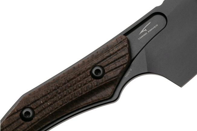 Afbeelding voor QSP Knife T-Cook QS172-C2, Black Nitro-V, Glow In The Dark Brown Burlap Micarta vaststaand mes