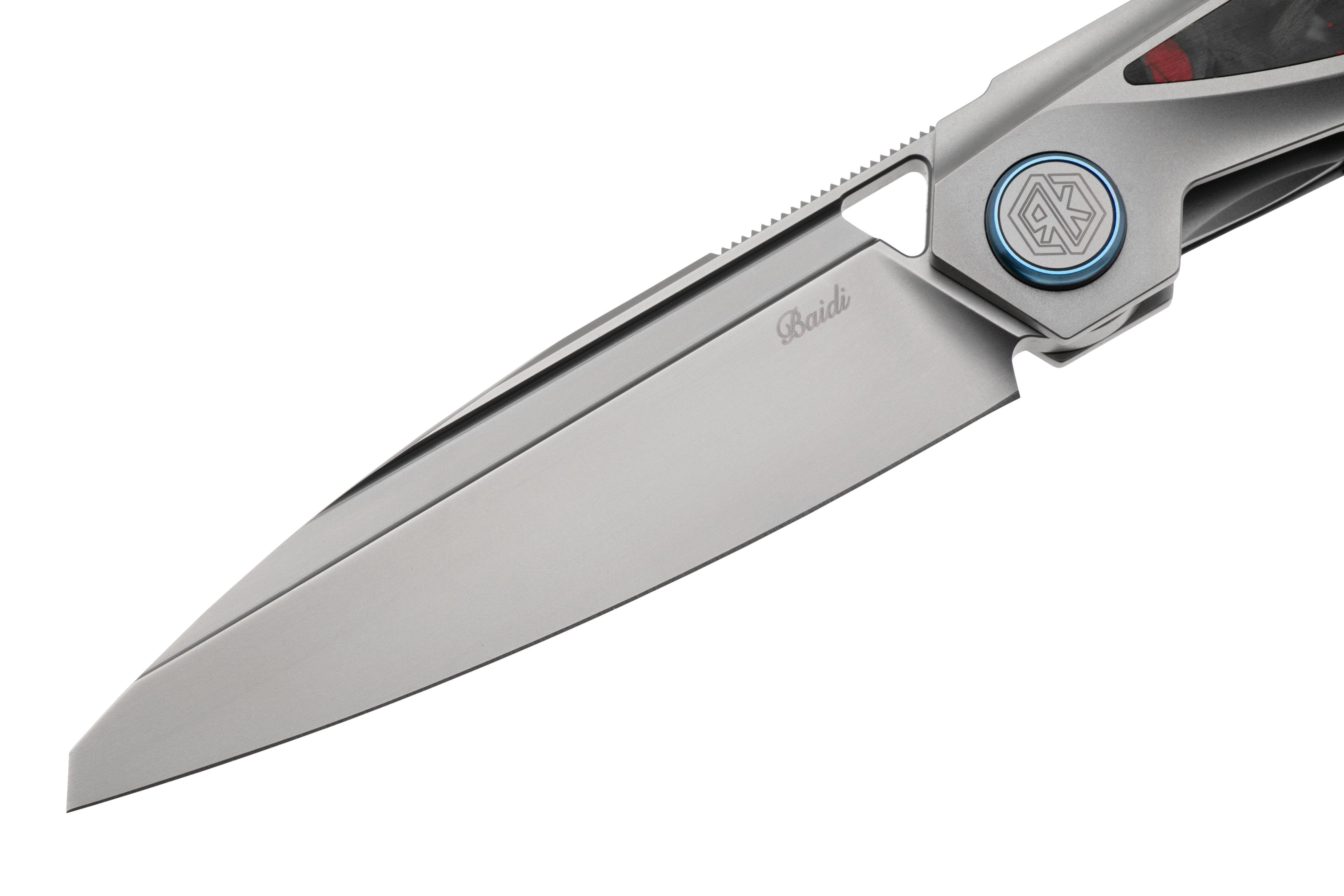 Rike Knife Baidi 13205-3 Bead Blasted Bohler M390, Titanium, Red Carbon ...