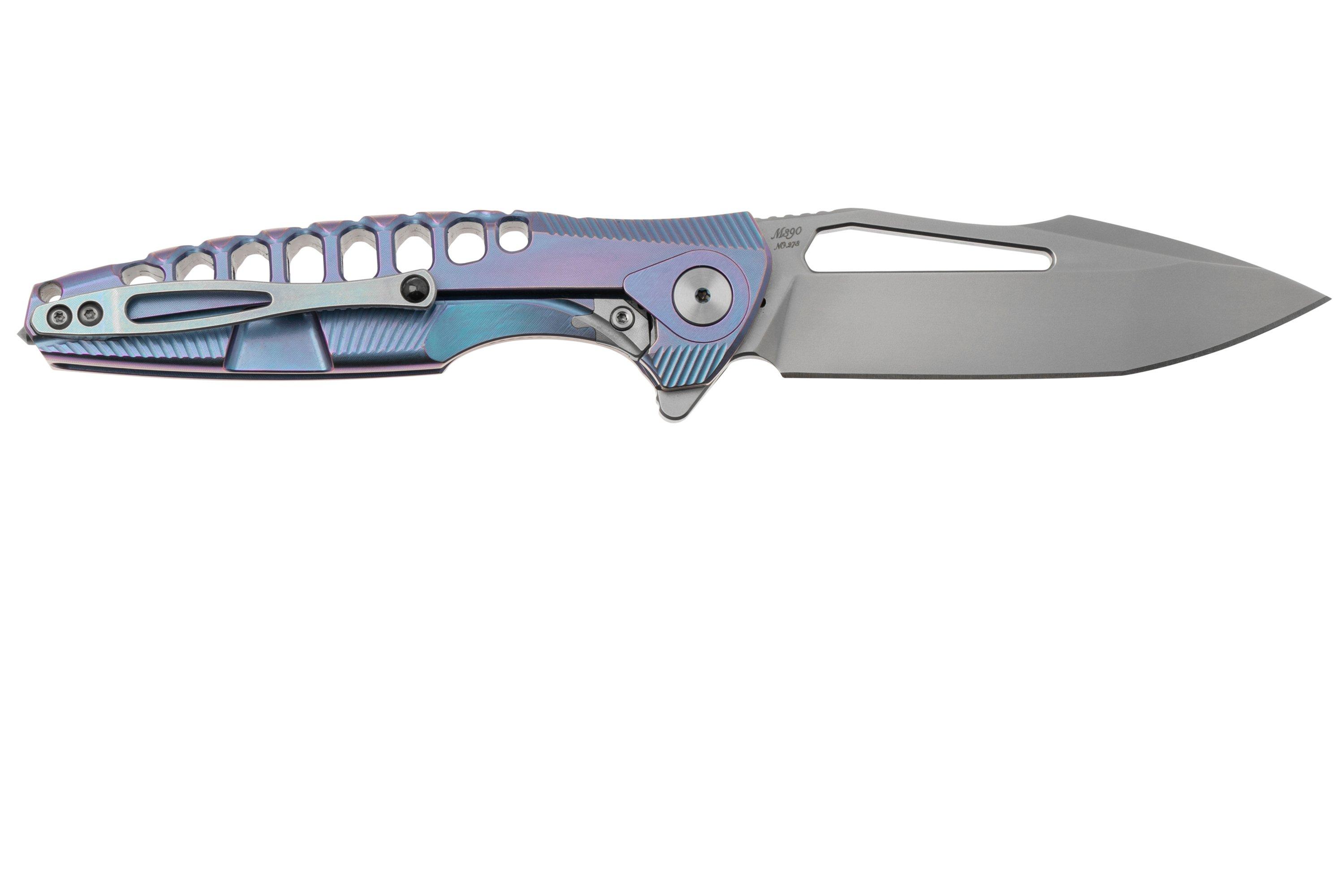 Rike Knife Thor 5 Bead Blasted M390, Blue Titanium, navalha integral ...