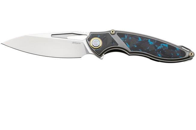 Afbeelding voor Rike Knife 1902 RK1902S Böhler M390, Titanium Blue Carbon Fiber, zakmes