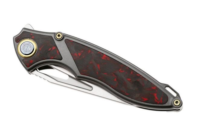 Afbeelding voor Rike Knife 1902 RK1902S Böhler M390, Titanium Red Carbon Fiber, zakmes