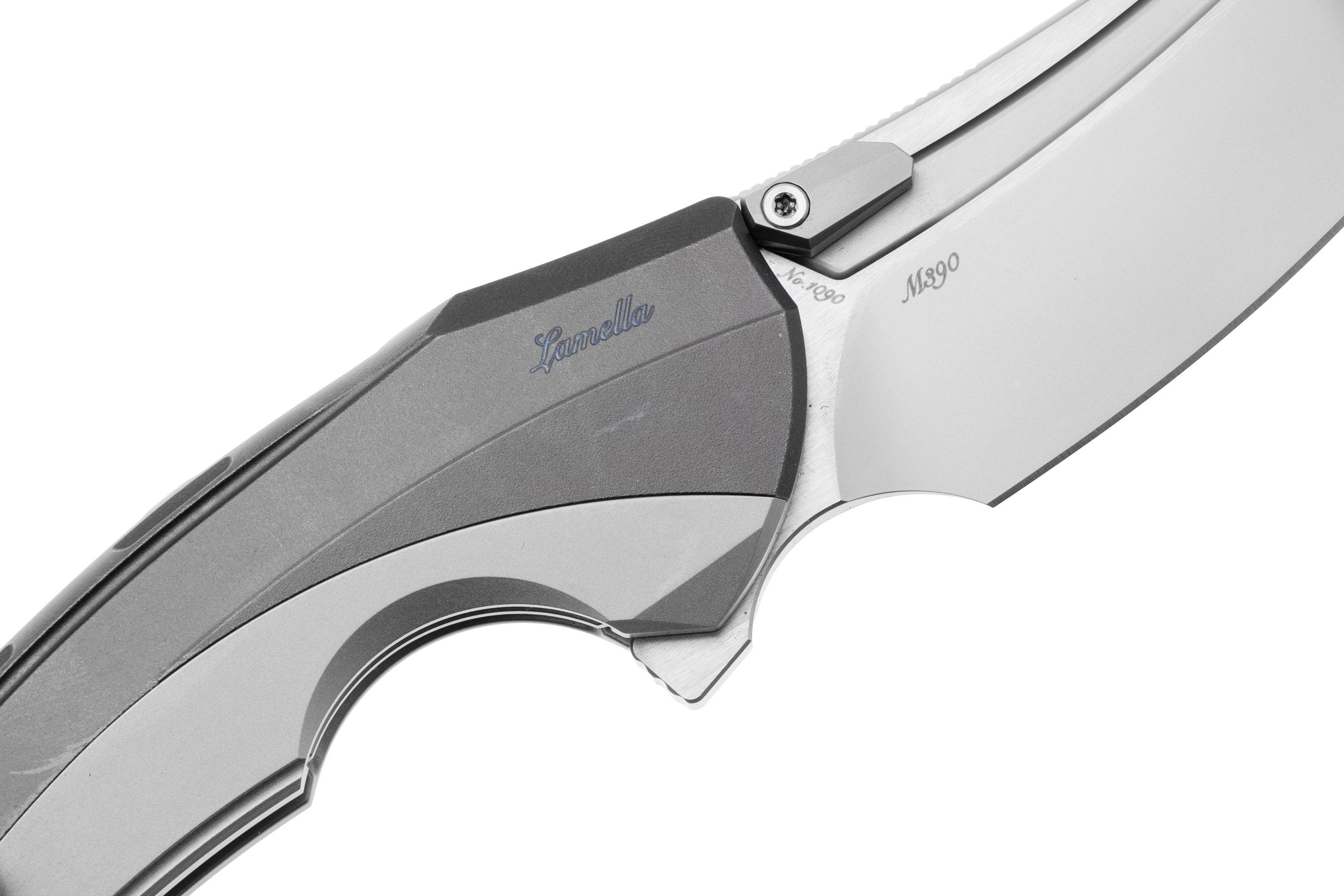Rike Knife Lamella Bead Blasted Böhler M390, Dark Grey Titanium Handle ...