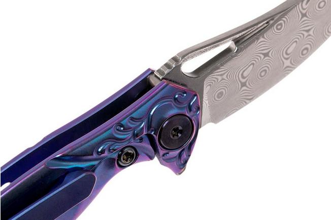 Rike Knife Hummingbird Miniature Keychain Flipper 1.57 Rose Damasteel Blade,  Pink Anodized Titanium Handles, Kydex Neck Sheath - KnifeCenter - Mini-Pi