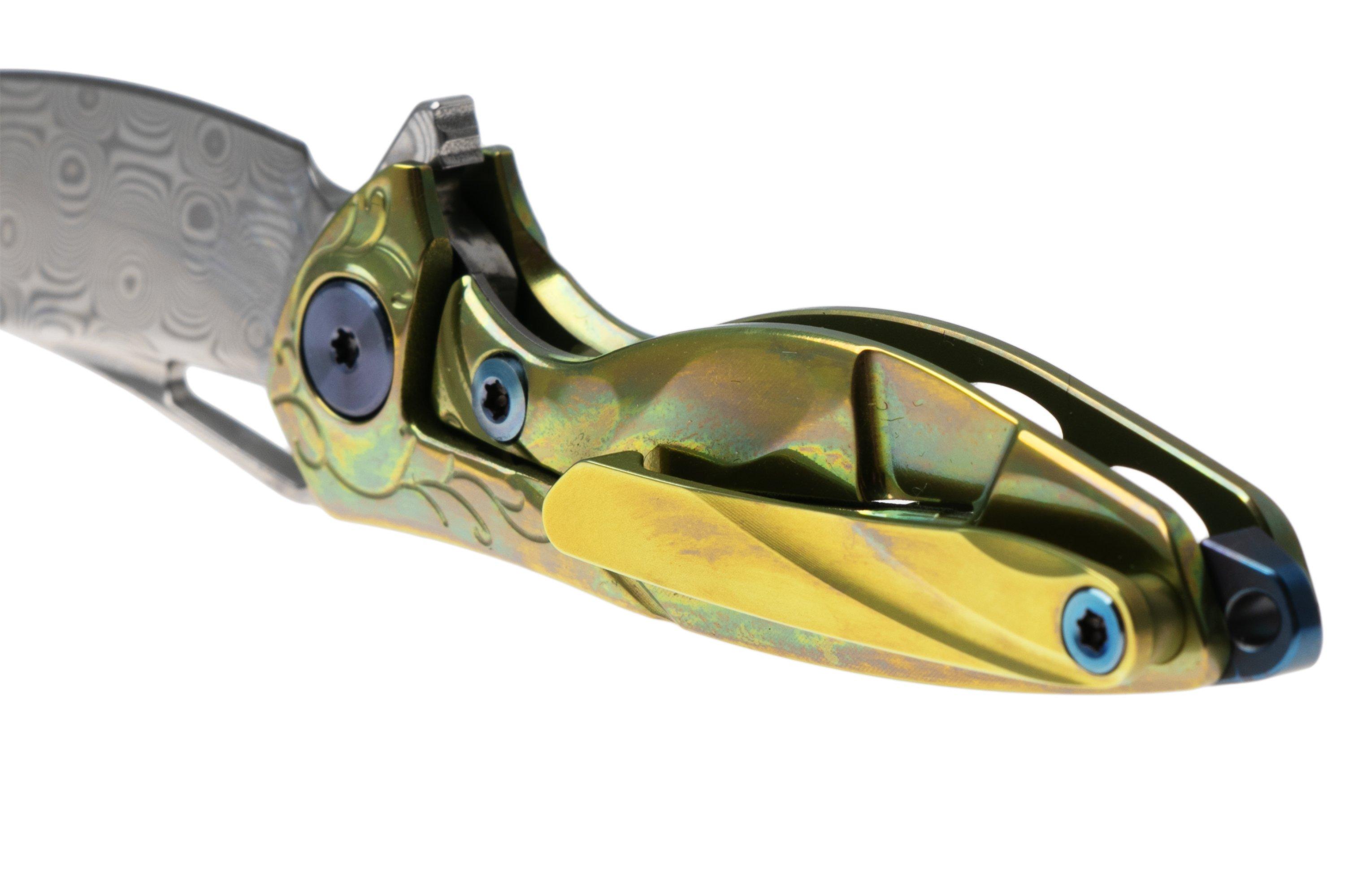 Rike Mini Hummingbird pocket knife damascus, gold | Advantageously ...