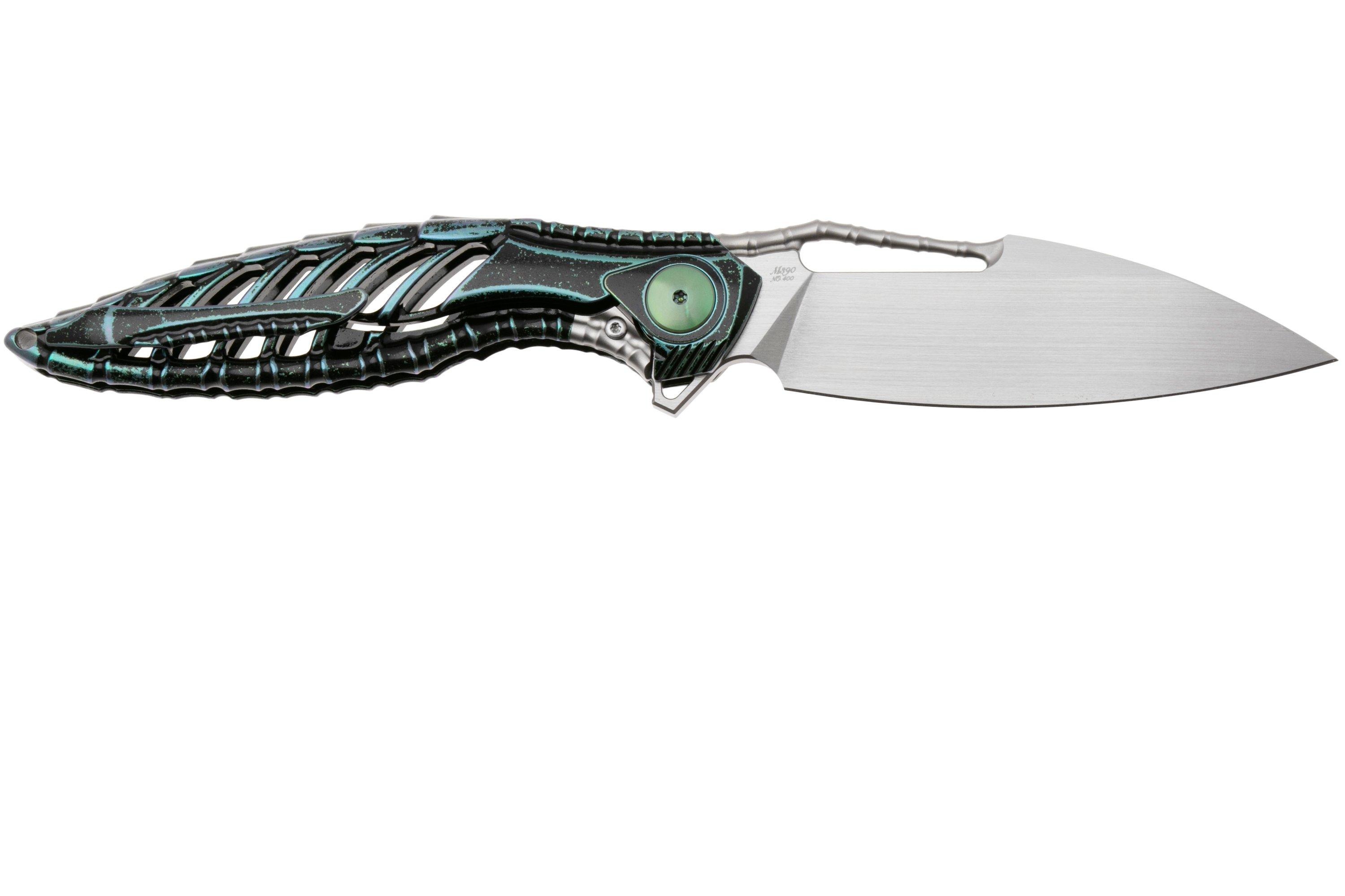 Rike Knife Thor6-M-BG Satin Böhler M390, Black Green Titanium ...