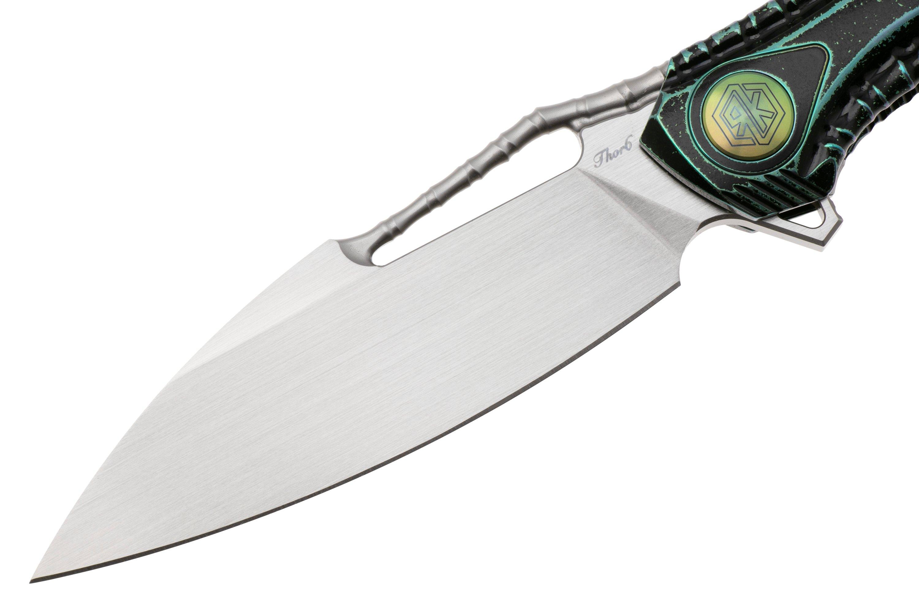 Rike Knife Thor6-M-BG Satin Böhler M390, Black Green Titanium ...