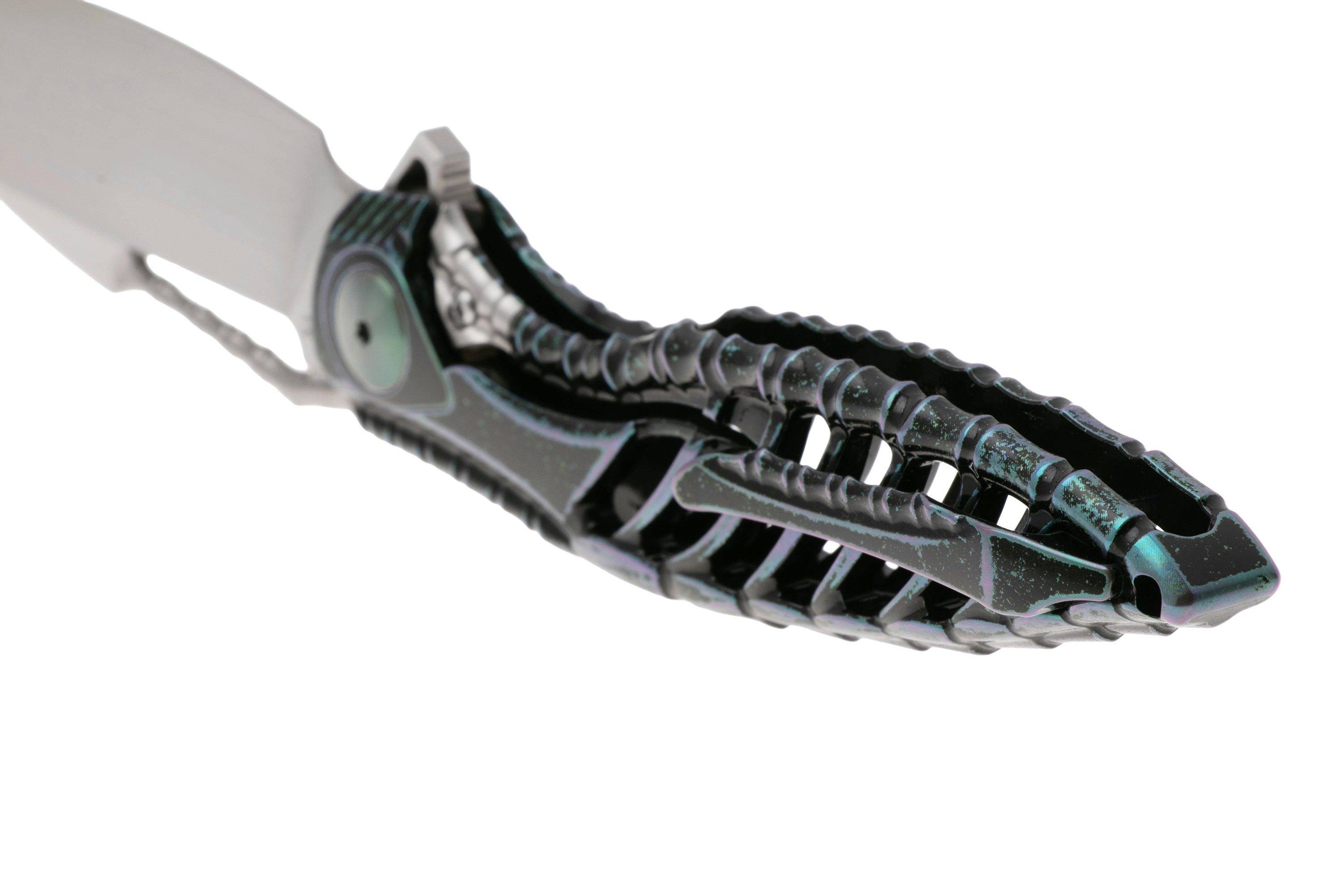 Rike Knife Thor6-M-BG Satin Böhler M390, Black Green Titanium ...