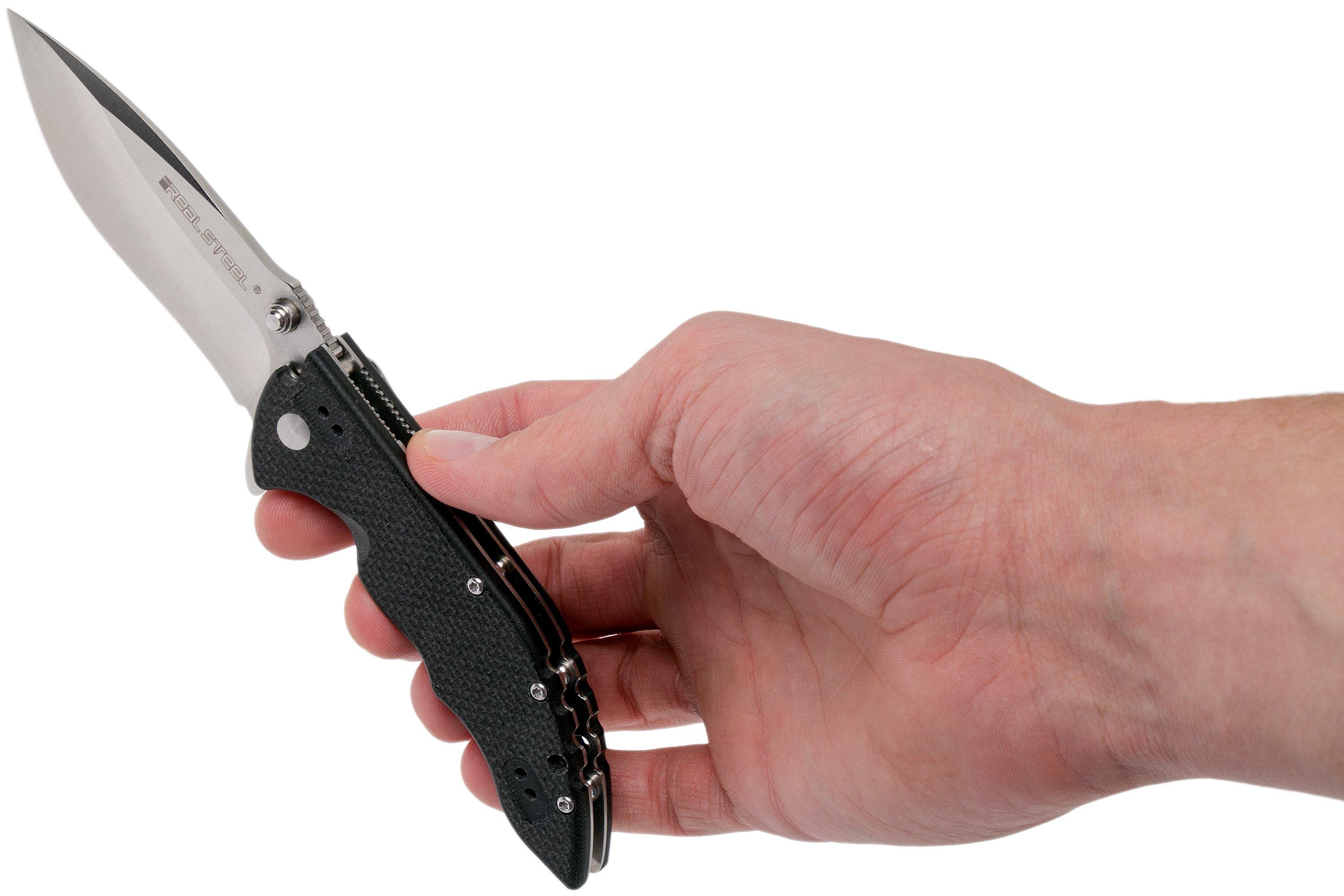 Real Steel E77 Black Satin 5112 pocket knife, Liang Gang design