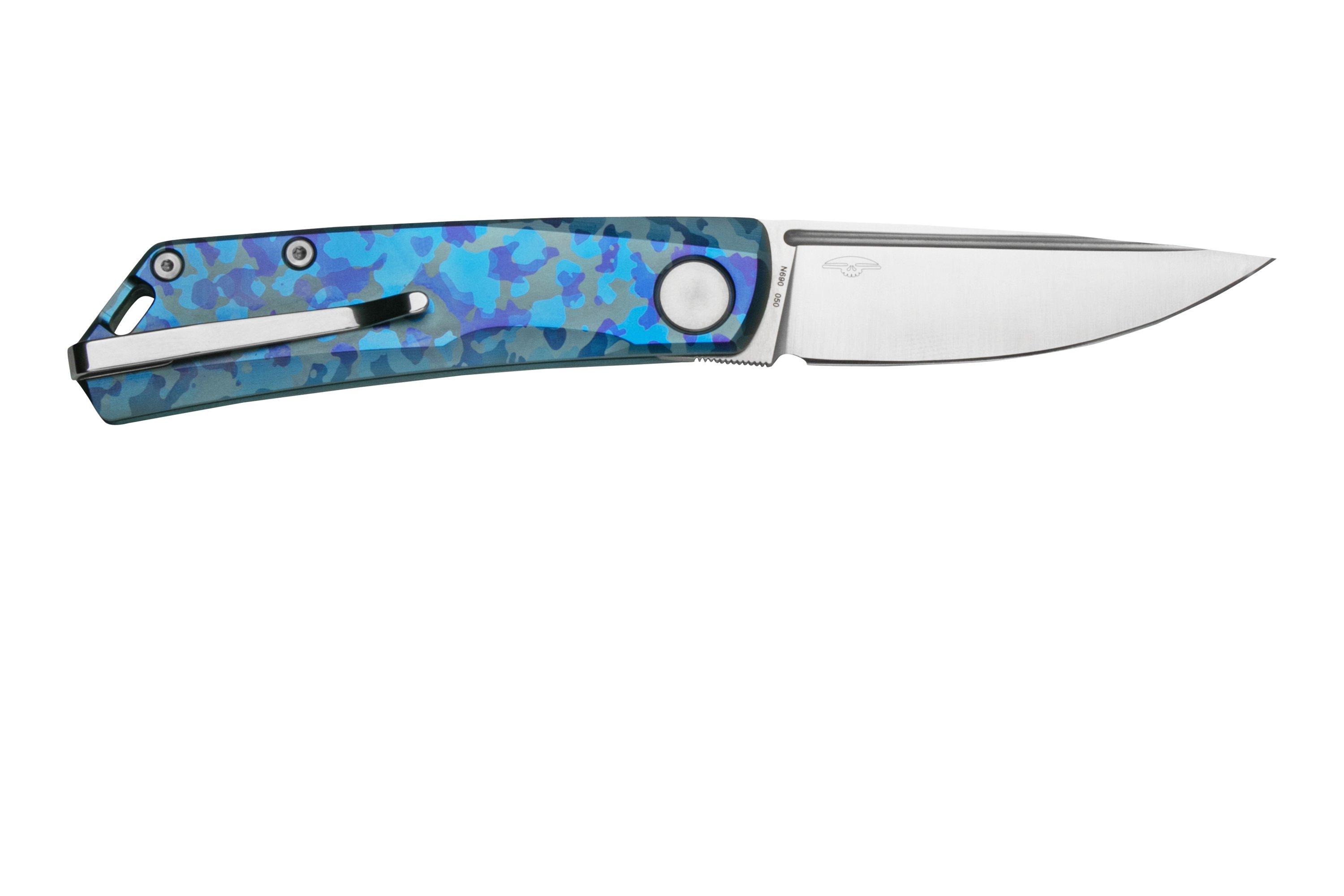Real Steel Luna, Titanium Blue Camo 7001TCBC slipjoint pocket knife