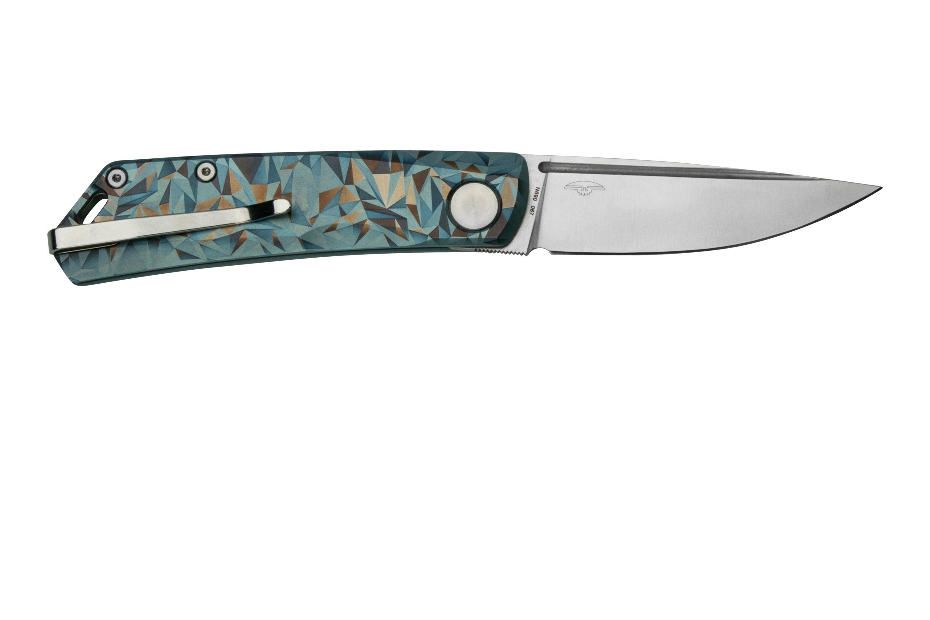 Real Steel Luna, Titanium Blue Geometry 7001TCBG navaja slipjoint