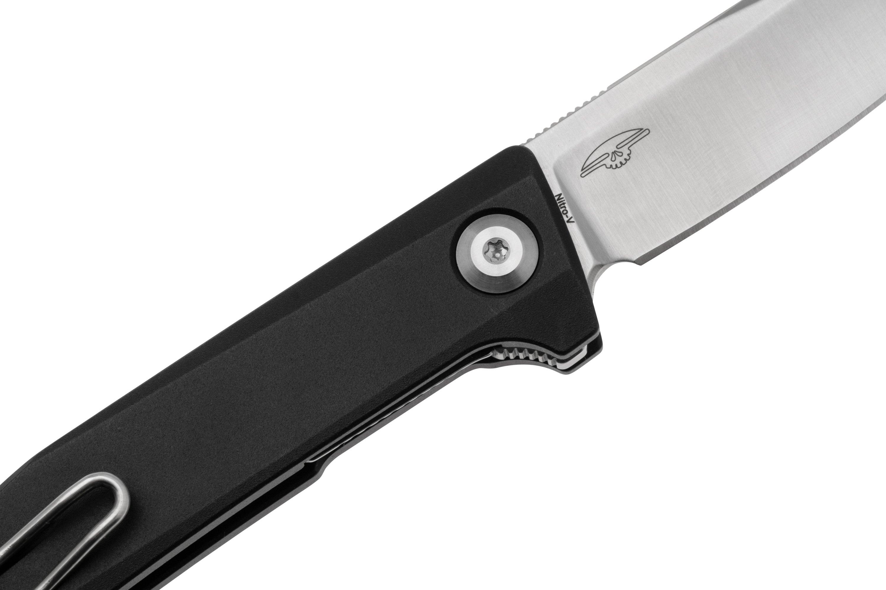 Real Steel Teres Flipper 7111BS NitroV Satin, Black Aluminum, pocket