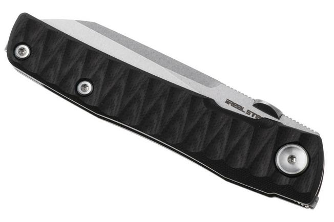 Bild für Real Steel Destra 7222B, Stonewashed Nitro-V, Grooved Black G10 Taschenmesser, Poltergeist Design