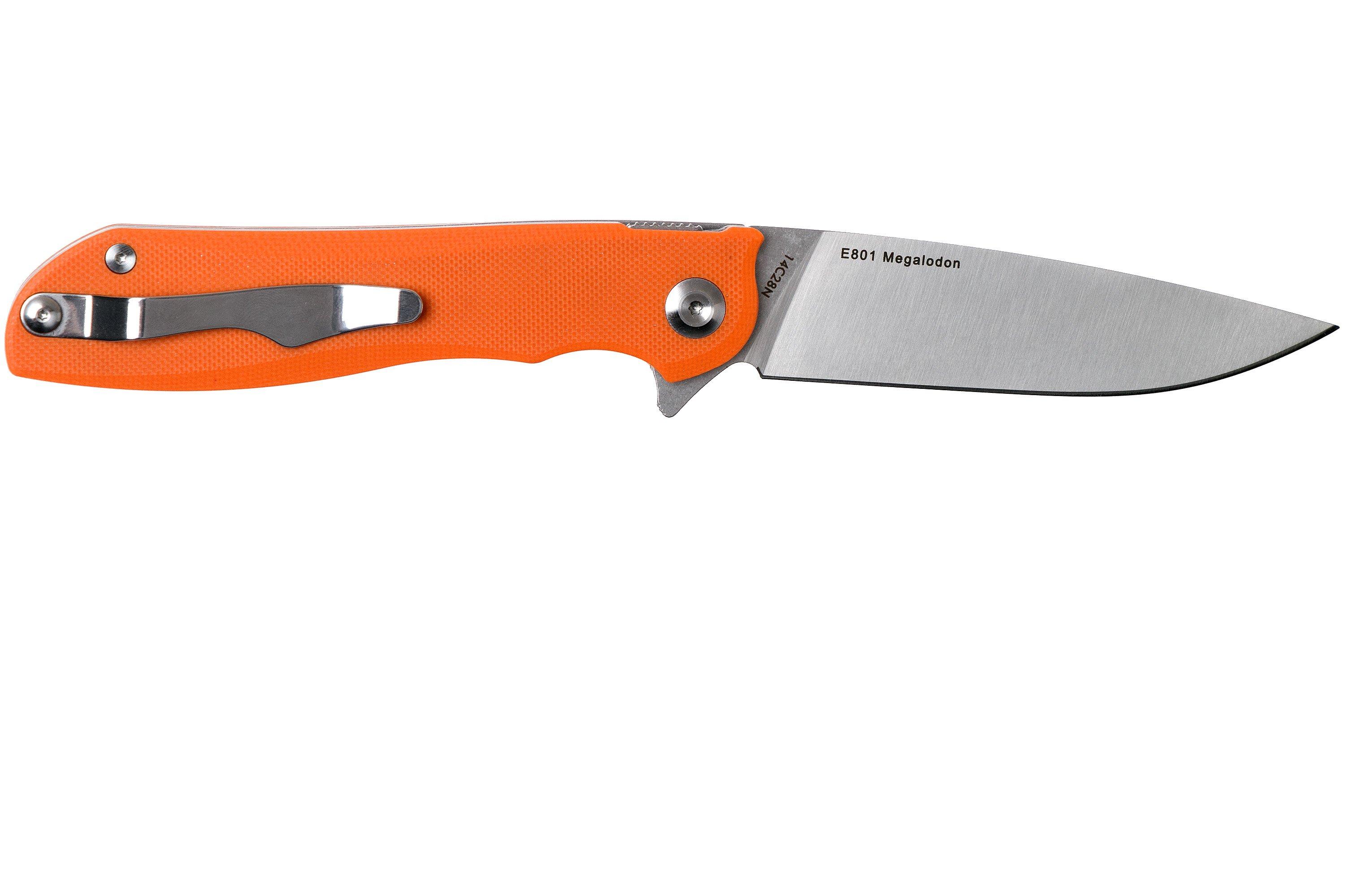 Real Steel Megalodon E801 Orange G10 7421 pocket knife, Carson