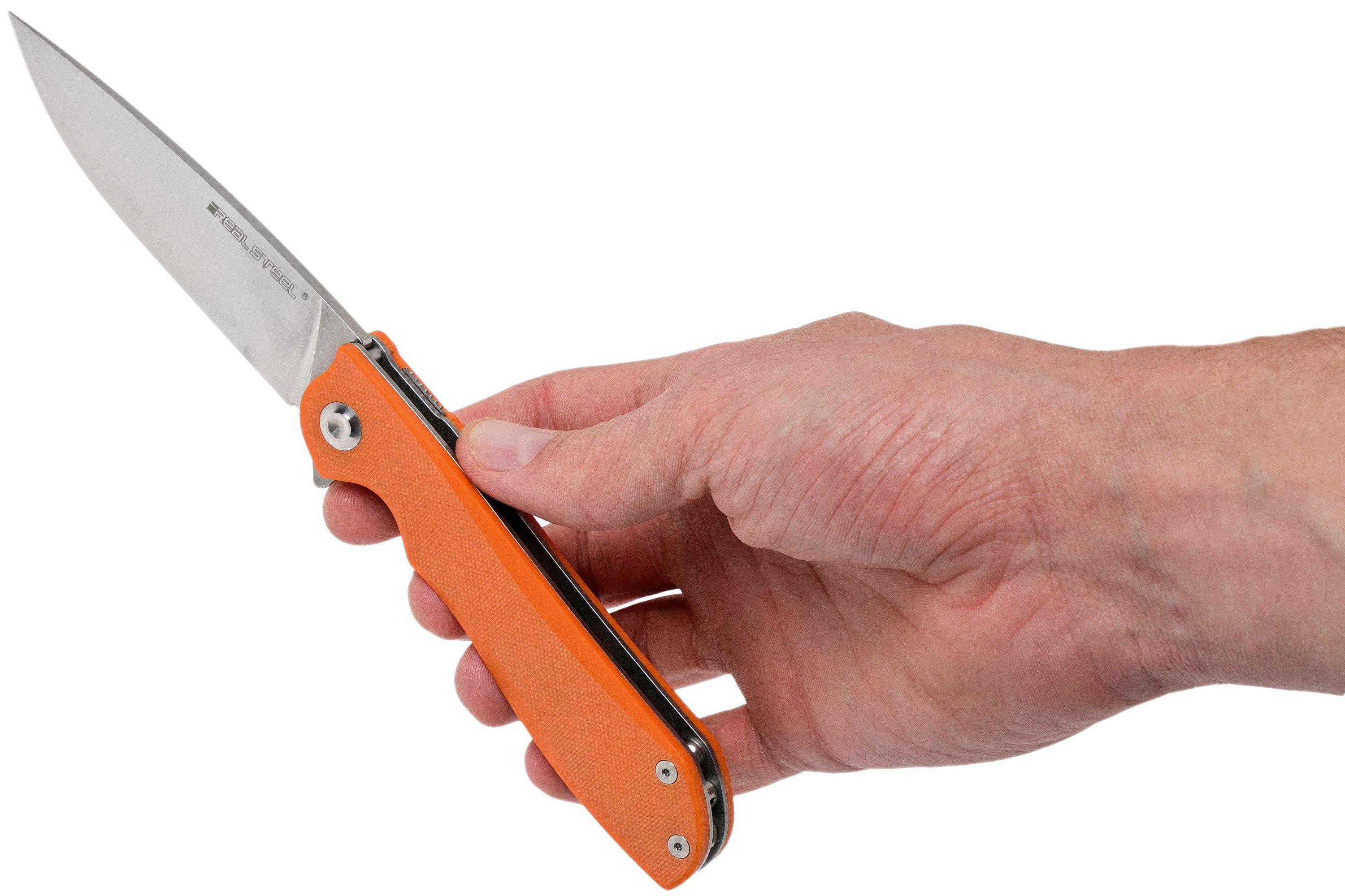 Real Steel Megalodon E801 Orange G10 7421 pocket knife, Carson