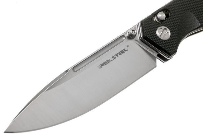 Real Steel Huginn Black G-10 Satin Drop Point Knife Blade HQ