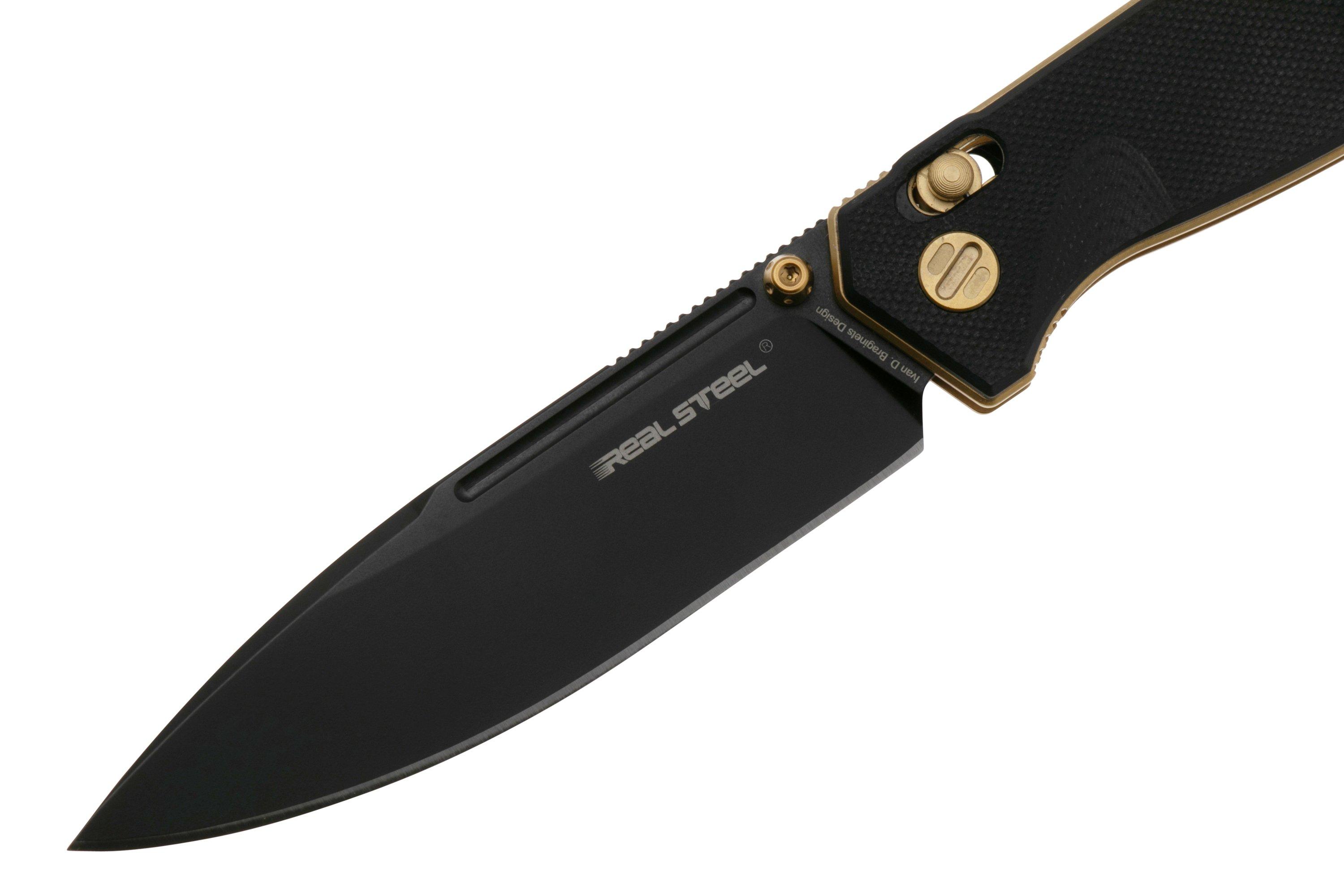 Real Steel Huginn 7652BG Black VG-10, Black G10, Gold Hardware, pocket ...