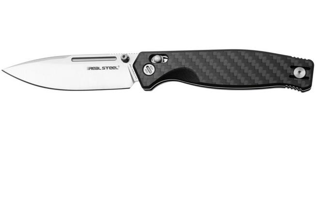 Afbeelding voor Real Steel Huginn Compact 7653CL Satin VG-10, Black G10, Carbon Fiber, zakmes, Ivan Braginets design