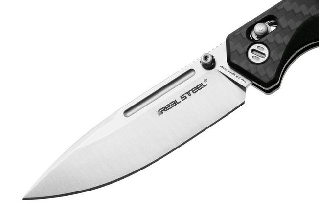 Afbeelding voor Real Steel Huginn Compact 7653CL Satin VG-10, Black G10, Carbon Fiber, zakmes, Ivan Braginets design
