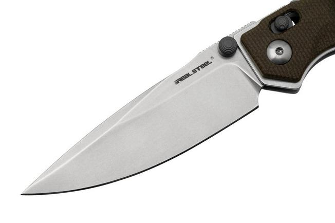 Real Steel Sacra Green Micarta Pocket Knife - Stonewash Plain