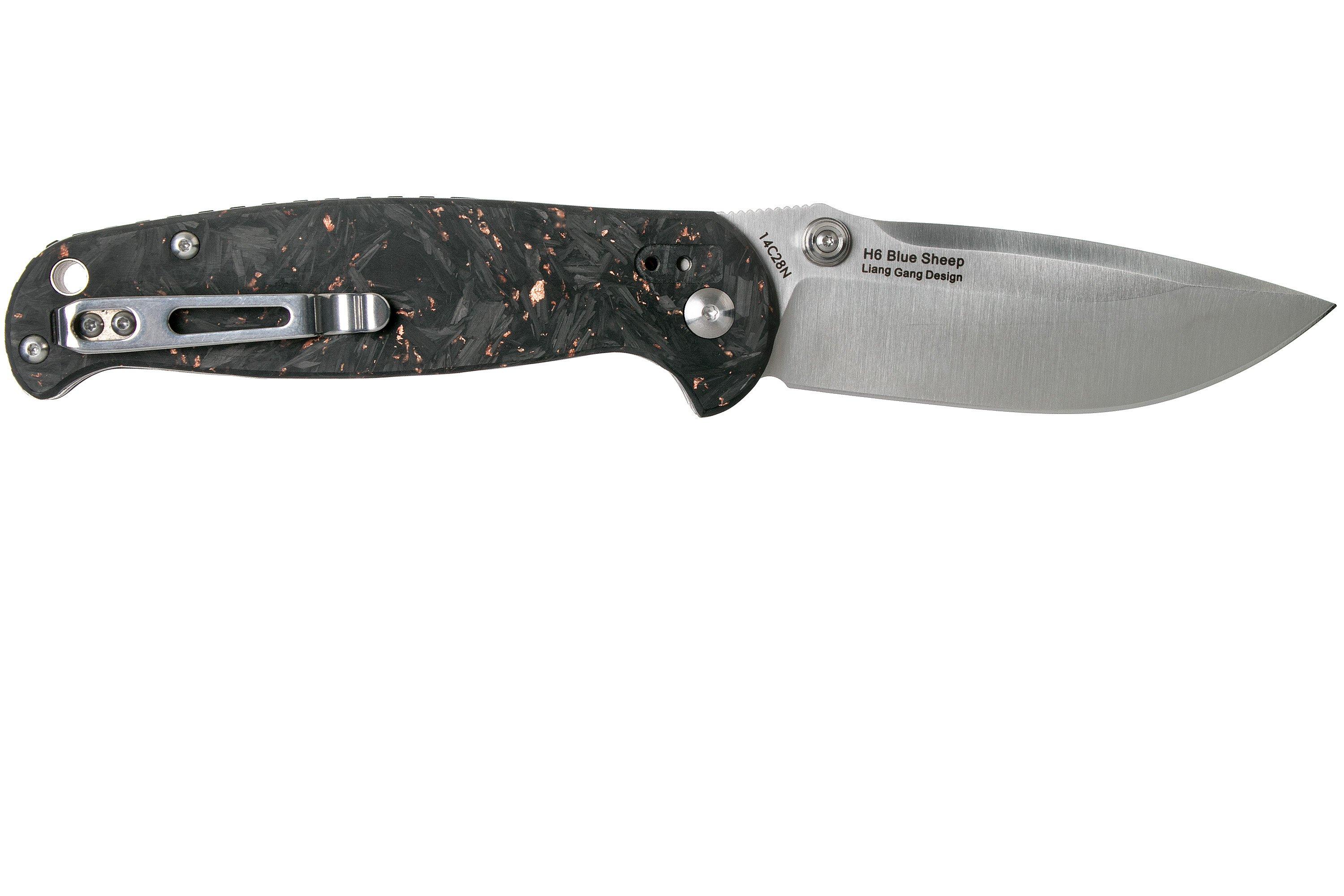 Real Steel Blue Sheep H6 Shredded Copper Carbon fibre, Knivesandtools