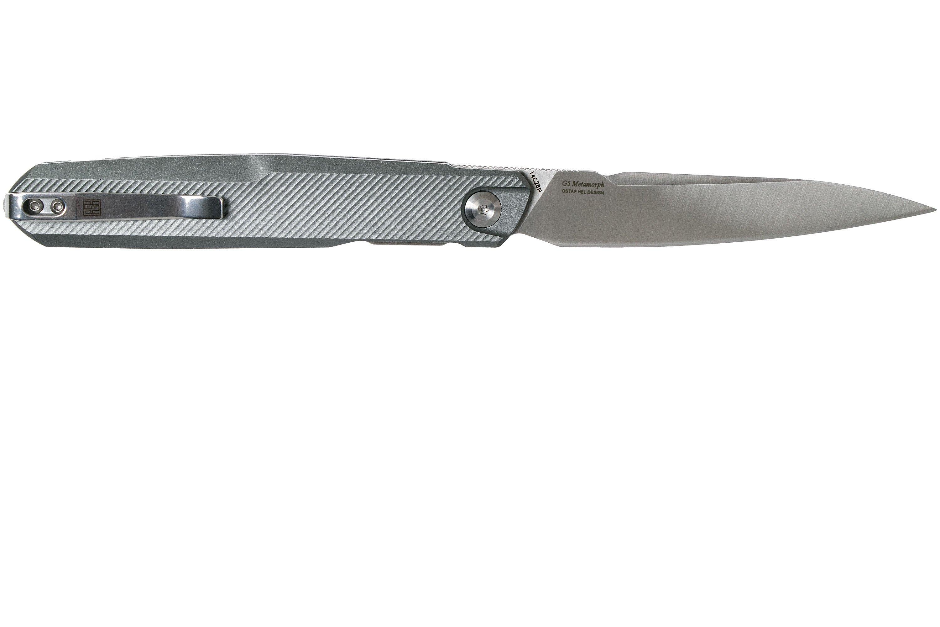 Real Steel G5 Metamorph Frontflipper Mk. II 7837 Soft Grey pocket knife,  Ostap Hel design