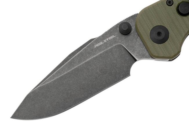 Afbeelding voor Real Steel Evolution Ironclad 7911BG, Blackwashed D2 Droppoint, OD Green G10, zakmes, Carson Huang design