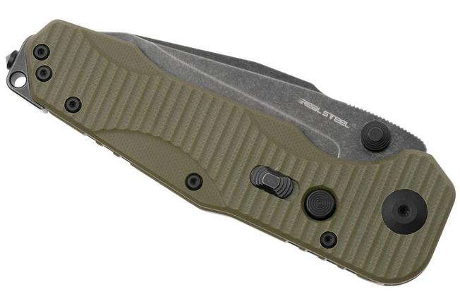 Afbeelding voor Real Steel Evolution Ironclad 7911BG, Blackwashed D2 Droppoint, OD Green G10, zakmes, Carson Huang design