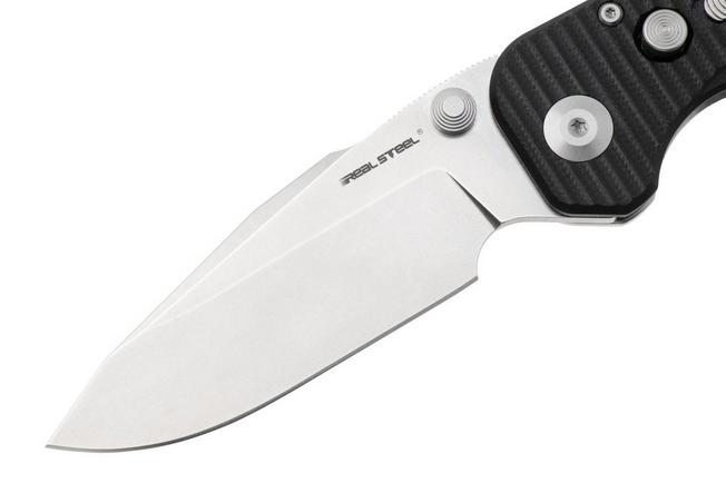 Afbeelding voor Real Steel Evolution Ironclad 7911SB, Stonewashed D2 Droppoint, Black G10, zakmes, Carson Huang design