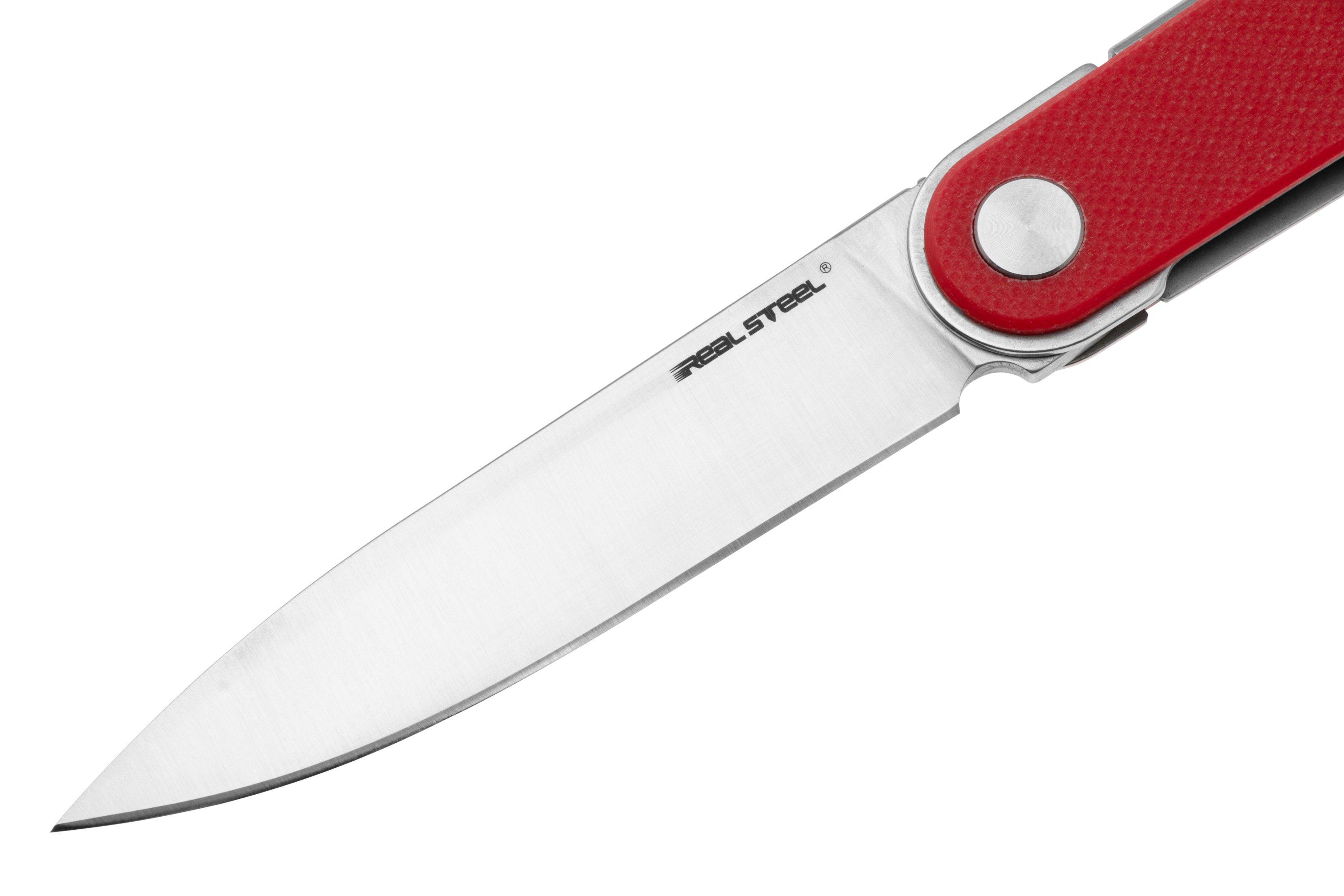 Real Steel Iris Front Flipper 8061BR Satin 12C27, Red G10, pocket knife ...