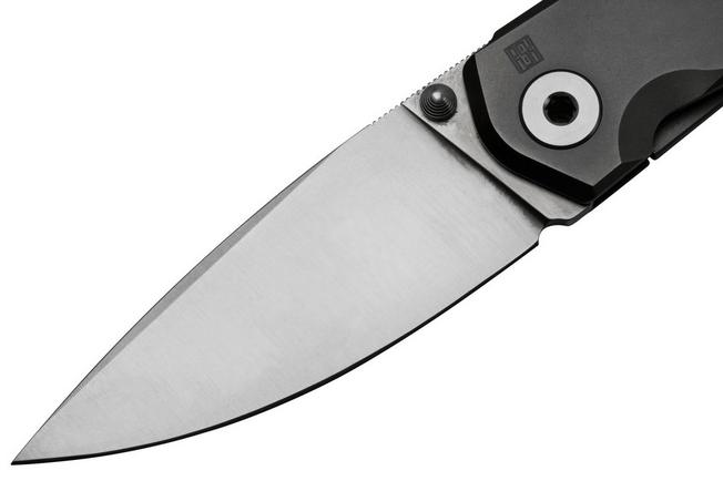 Real Steel Knives Phasma Folding Knife 3.3 M390 Satin Plain Blade with  Thumb Stud, Bead-Blasted Titanium Handles - KnifeCenter - 9225