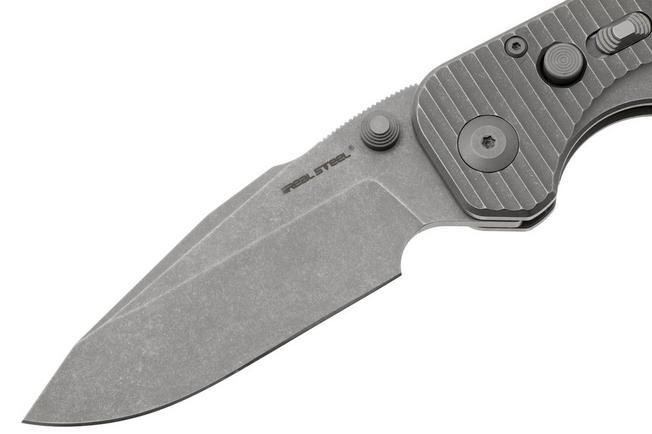 Afbeelding voor Real Steel Evolution 9911 Frame Lock & Button Unlocking Heavy Duty Tactical Knife, Stonewashed Drop Point S35VN, Titanium, zakmes