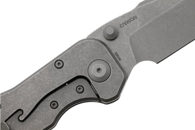 Afbeelding voor Real Steel Evolution 9911 Frame Lock & Button Unlocking Heavy Duty Tactical Knife, Stonewashed Drop Point S35VN, Titanium, zakmes
