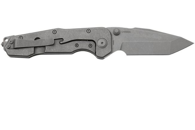 Afbeelding voor Real Steel Evolution 9912 Frame Lock & Button Unlocking Heavy Duty Tactical Knife, Stonewashed Tanto S35VN, Titanium, zakmes