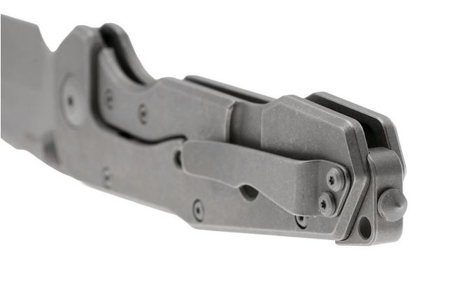 Afbeelding voor Real Steel Evolution 9912 Frame Lock & Button Unlocking Heavy Duty Tactical Knife, Stonewashed Tanto S35VN, Titanium, zakmes