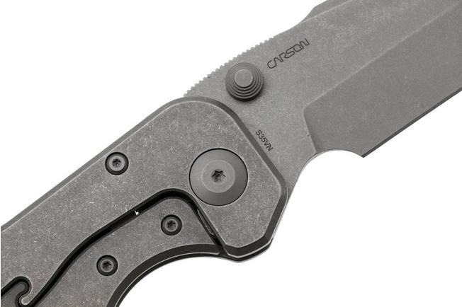 Afbeelding voor Real Steel Evolution 9912 Frame Lock & Button Unlocking Heavy Duty Tactical Knife, Stonewashed Tanto S35VN, Titanium, zakmes