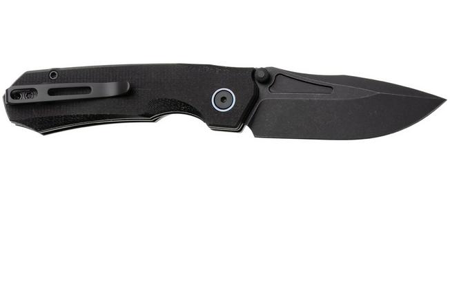 Afbeelding voor Remette Rhino Button Liner Lock MC25B Blackwashed 14C28N, Black Micarta, zakmes