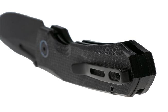 Afbeelding voor Remette Rhino Button Liner Lock MC25B Blackwashed 14C28N, Black Micarta, zakmes