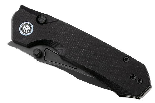 Afbeelding voor Remette Rhino Button Liner Lock MC25B Blackwashed 14C28N, Black Micarta, zakmes