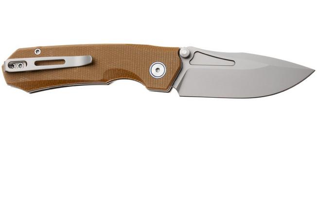 Afbeelding voor Remette RT-Rhino Button Liner Lock MC26A Beadblasted D2, Coyote Micarta, zakmes