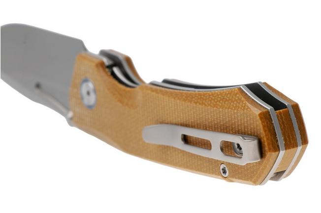 Afbeelding voor Remette RT-Rhino Button Liner Lock MC26A Beadblasted D2, Coyote Micarta, zakmes