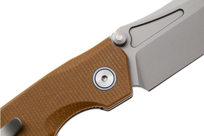 Afbeelding voor Remette RT-Rhino Button Liner Lock MC26A Beadblasted D2, Coyote Micarta, zakmes