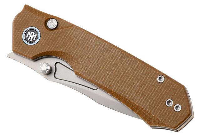 Afbeelding voor Remette RT-Rhino Button Liner Lock MC26A Beadblasted D2, Coyote Micarta, zakmes