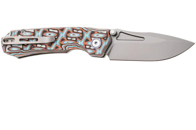Afbeelding voor Remette RT-Rhino Button Liner Lock RNGD261 Sandblasted D2, Orange White G10, zakmes