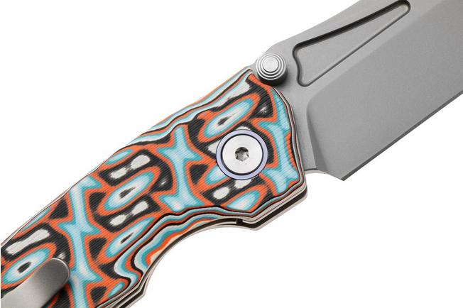 Afbeelding voor Remette RT-Rhino Button Liner Lock RNGD261 Sandblasted D2, Orange White G10, zakmes