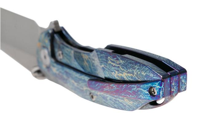 Afbeelding voor Remette RT-Cool Whale Frame Lock RTCL-T3 Bead Blasted M390, Flamed Anodized Lightning Titanium, zakmes